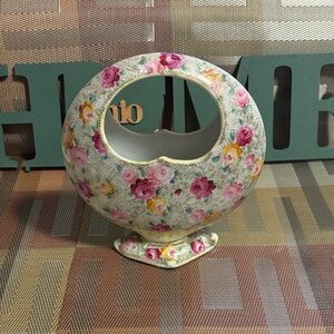 RARE Antique Nippon Floral Gilded Hand painted Moon Basket Vase